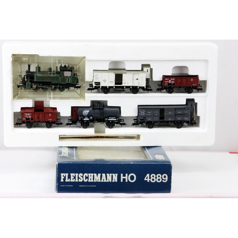 Fleischmann 4889 Ho set locomotiva vapore + carri merce car)